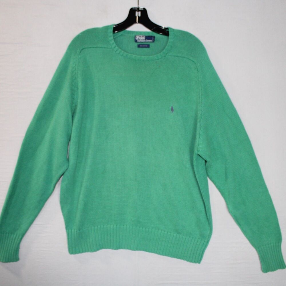Vintage 90s Polo Ralph Lauren Knit Ribbed Sweater Mens L Green blue Pony